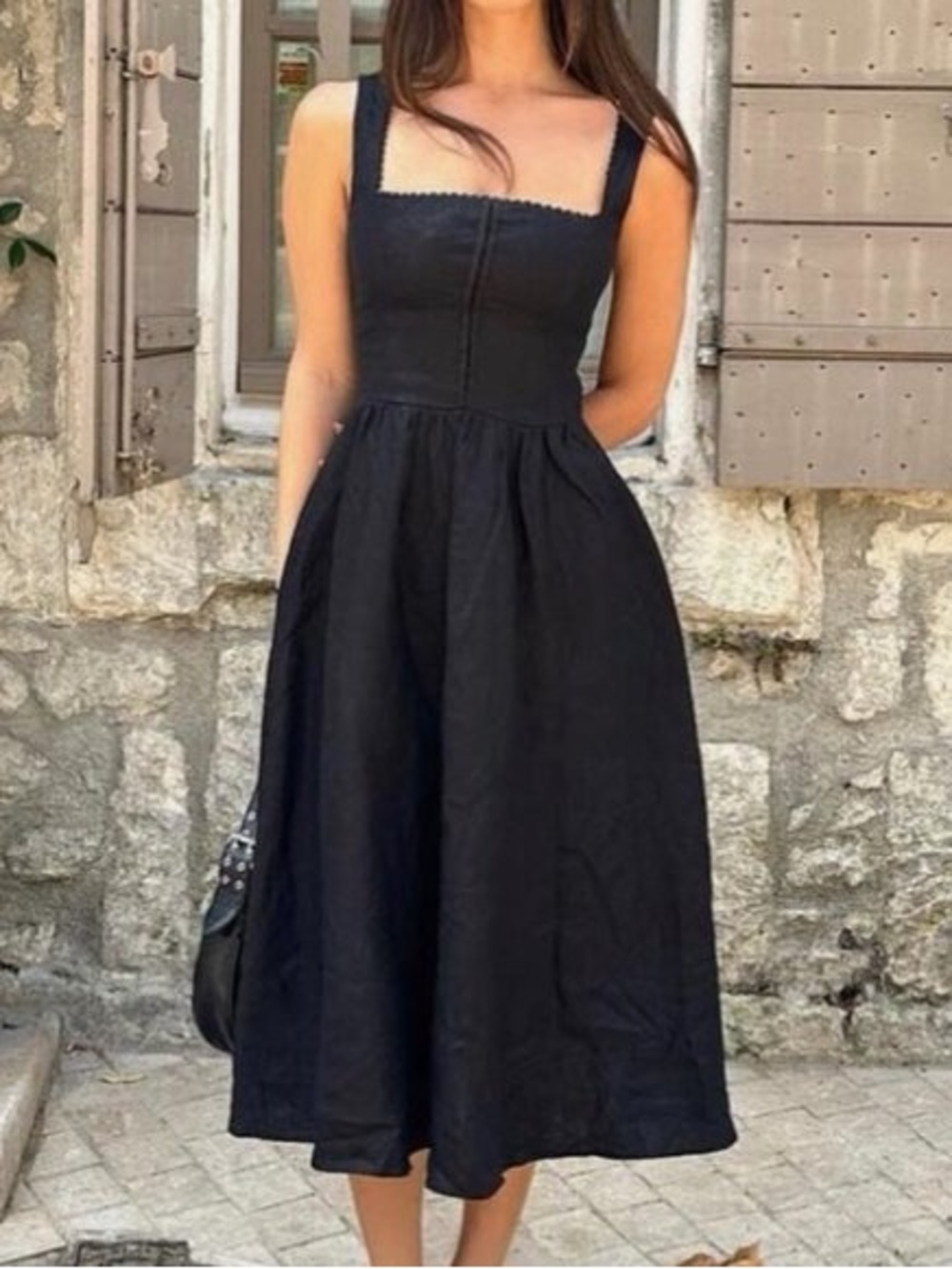 Reformation Tagliatelle Linen Dress Black